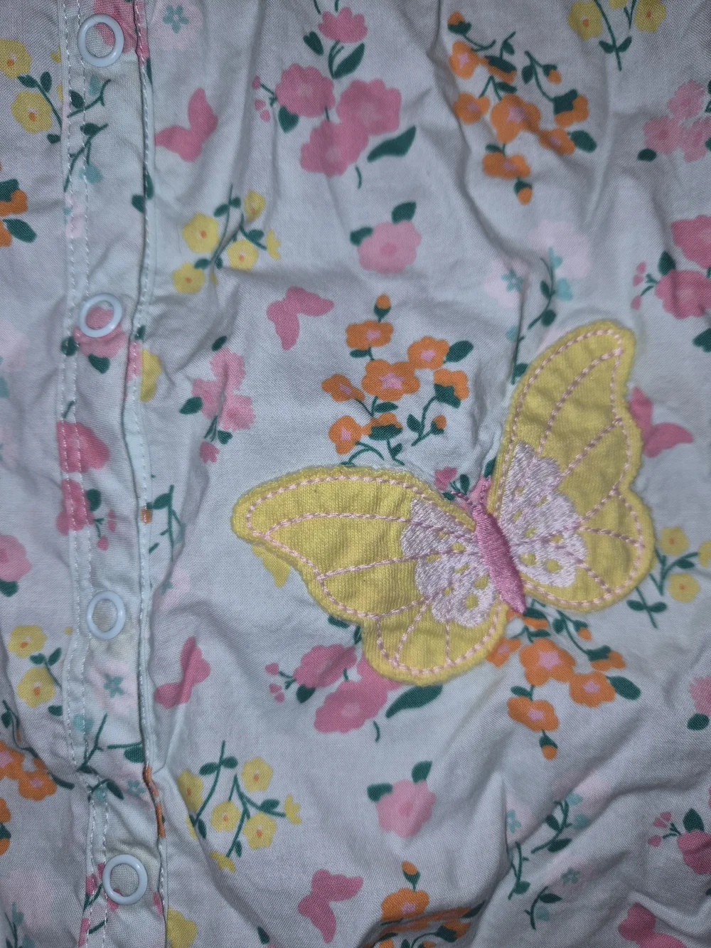 Floral Butterfly Baby Romper - Pink, Yellow, Orange 12 Months